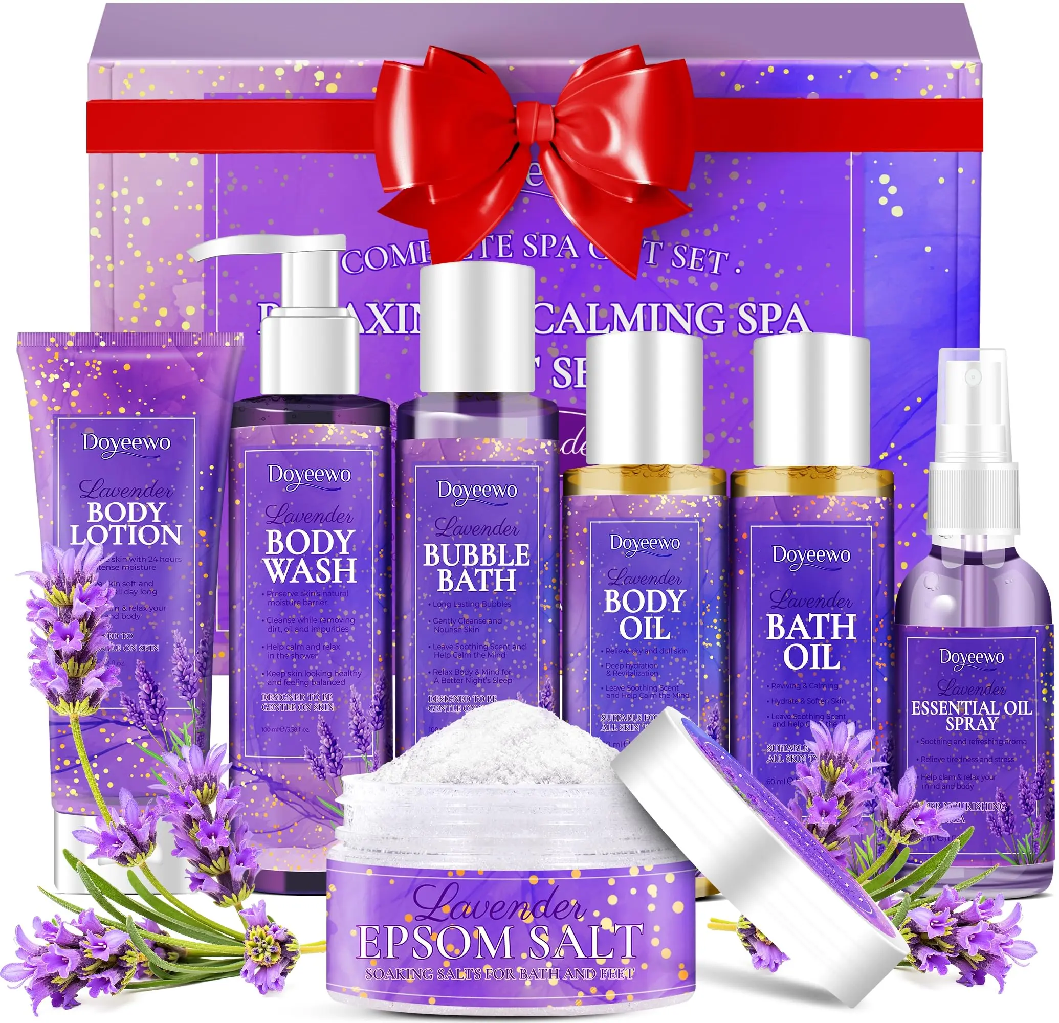 Biethday Gifts,Spa Gifts for Women,Mother's Day gift,Bath Body Care Wash Christmas Gifts Baskets for Women,Relaxation Calming Lavender Spa Set Home Self Care Shower Kit Birthday Valentines Stocking Stuffers for Mom Wife Sister