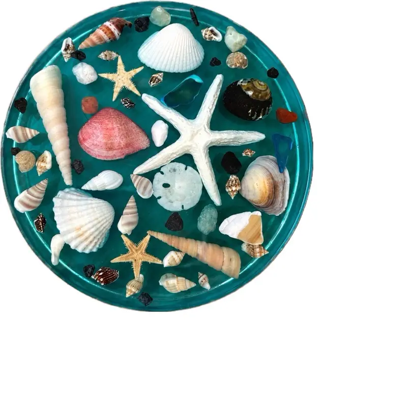 Handmade Resin Tableware Coaster with Real Seashells - Ocean Green Coastal Decor