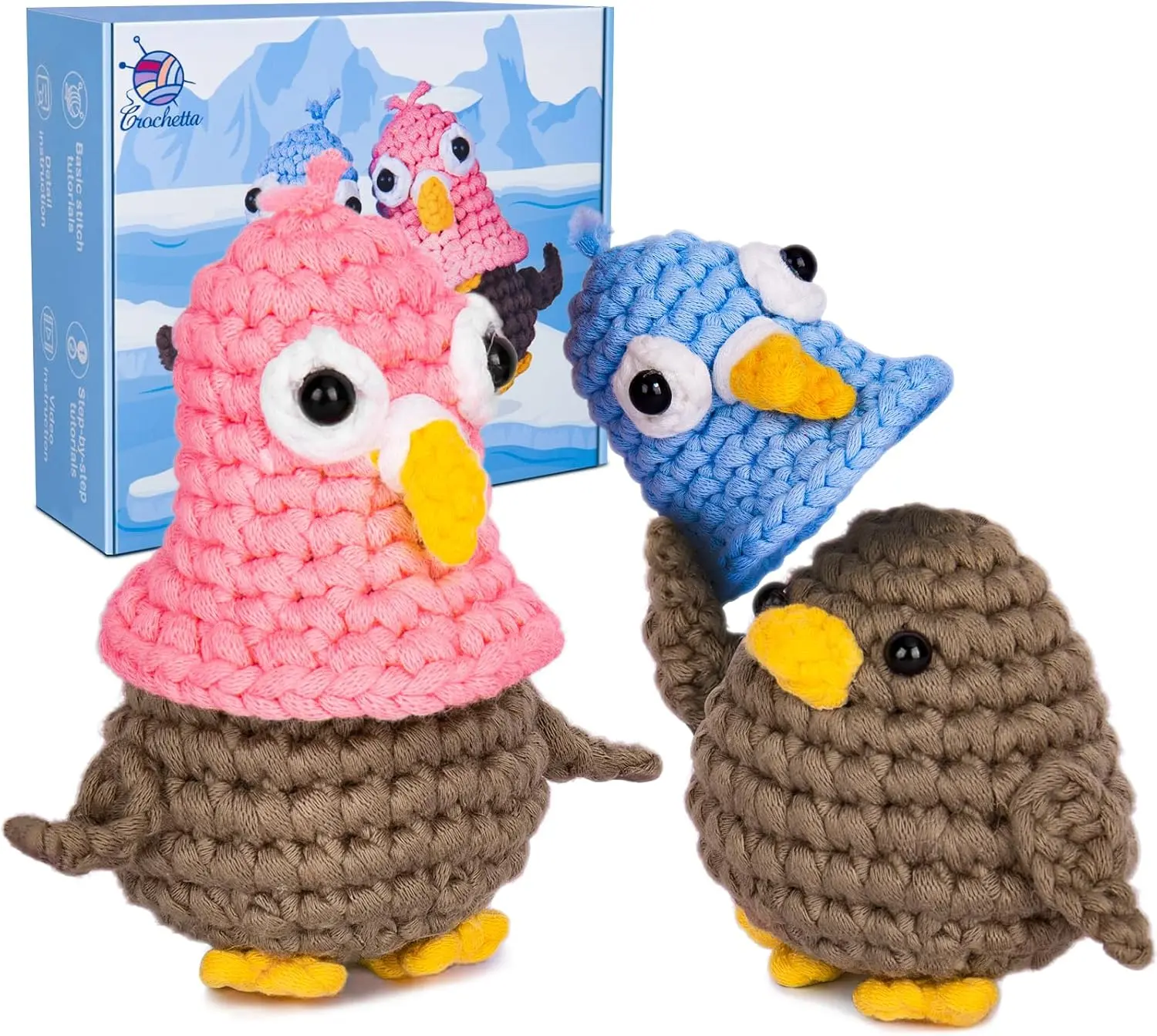 CROCHETTA Beginner Crochet Hook Set - Cute Animal Designs Micro Starter Kit with Step-by-Step Video Tutorials, Extra 40% of Yarn, Ideal Crochet Items for All Ages, Christmas, Mother's Day, Valentine's Day