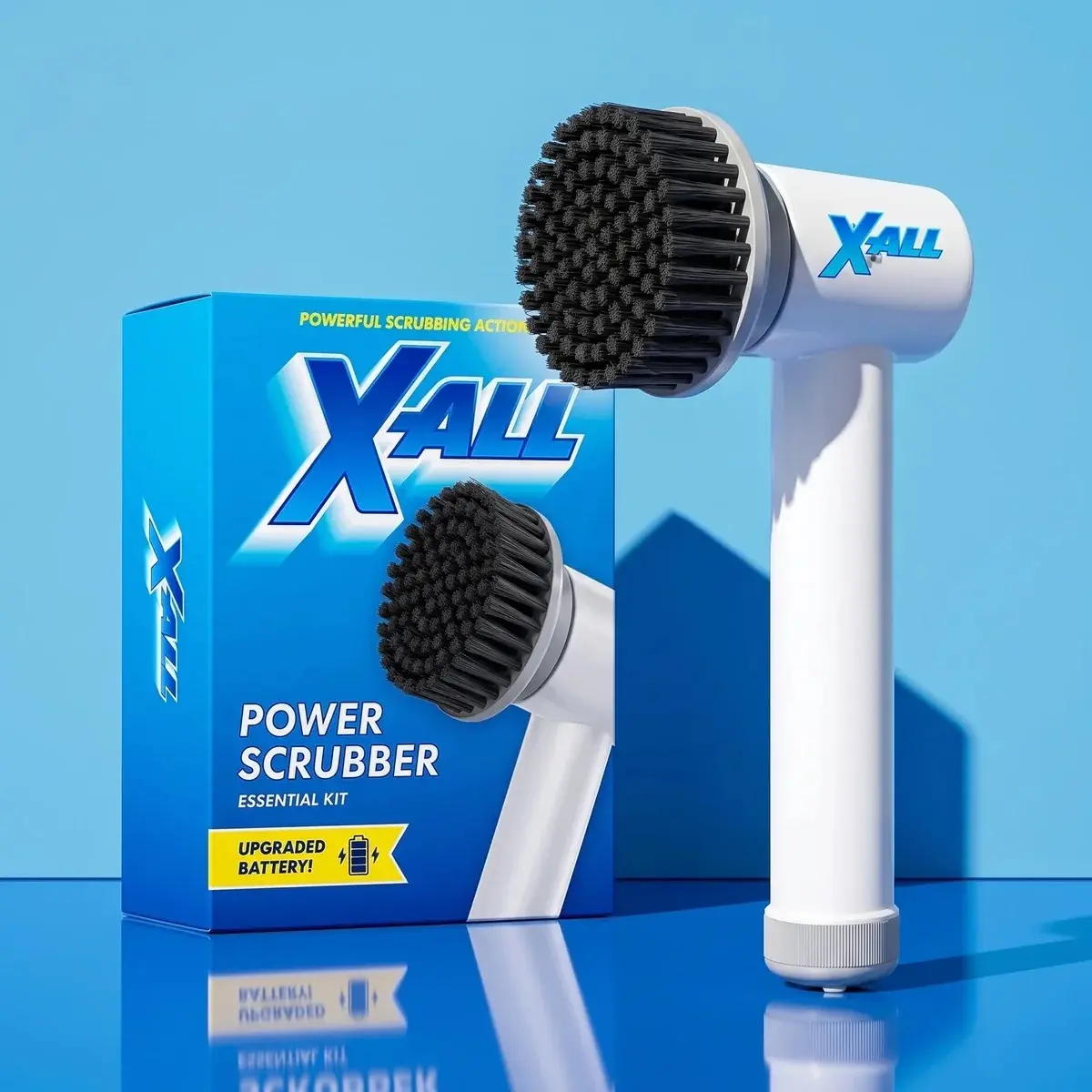 X-All Electric Spin Power Scrubber - Rechargeable Lightweight Waterproof Cordless 2-Speed Control Cleaning Tool with 2 Spin Brush Heads - White