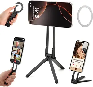 Magnetic Foldable Phone Tripod, Portable Adjustable Stand for iPhone MagSafe, Desk Travel Selfie Live Stream Holder