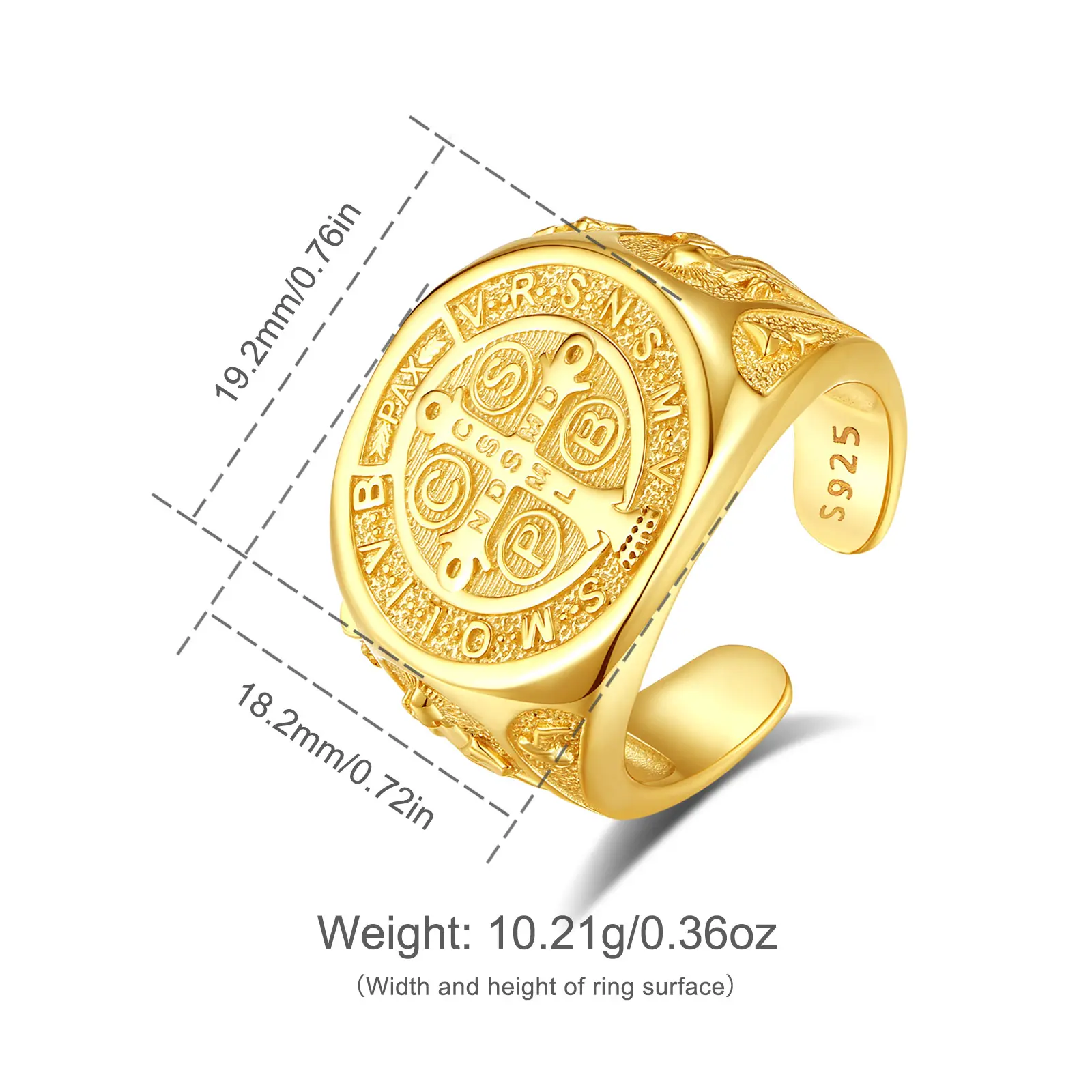 Gold-Plated Saint Benedict Medal Ring