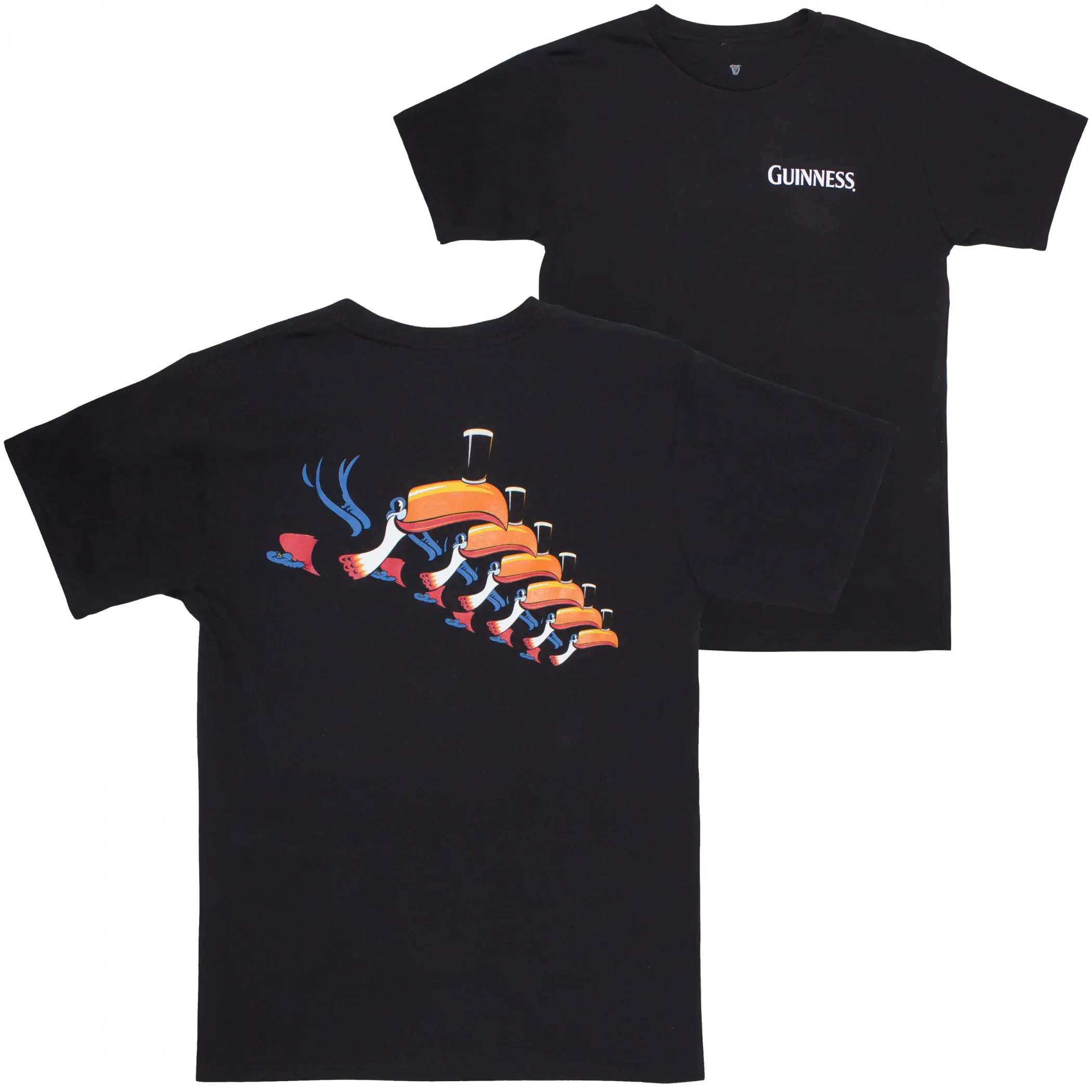 Guinness Toucan Flock Flight Front and Back Print T-Shirt, Beer Graphic Shirt, Vintage Pub Tee