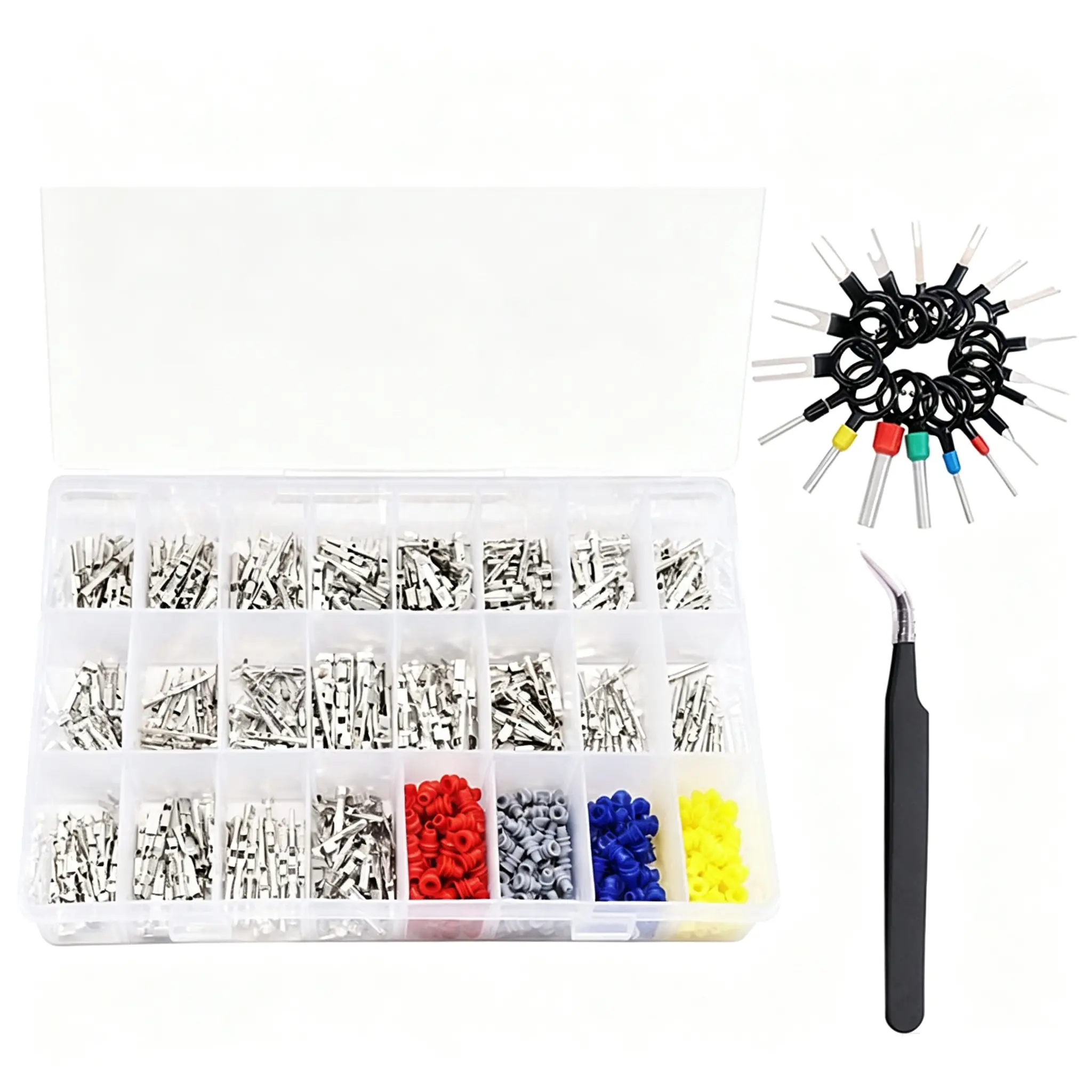 720Pcs Boxed Electrical Wire Terminal Pins Connector Kit, 21Type 1/1.5/1.8/2.2/2.8/3.5mm Connector Pins Terminal Removal Male Female Crimp Pins Non-Insulated Plug