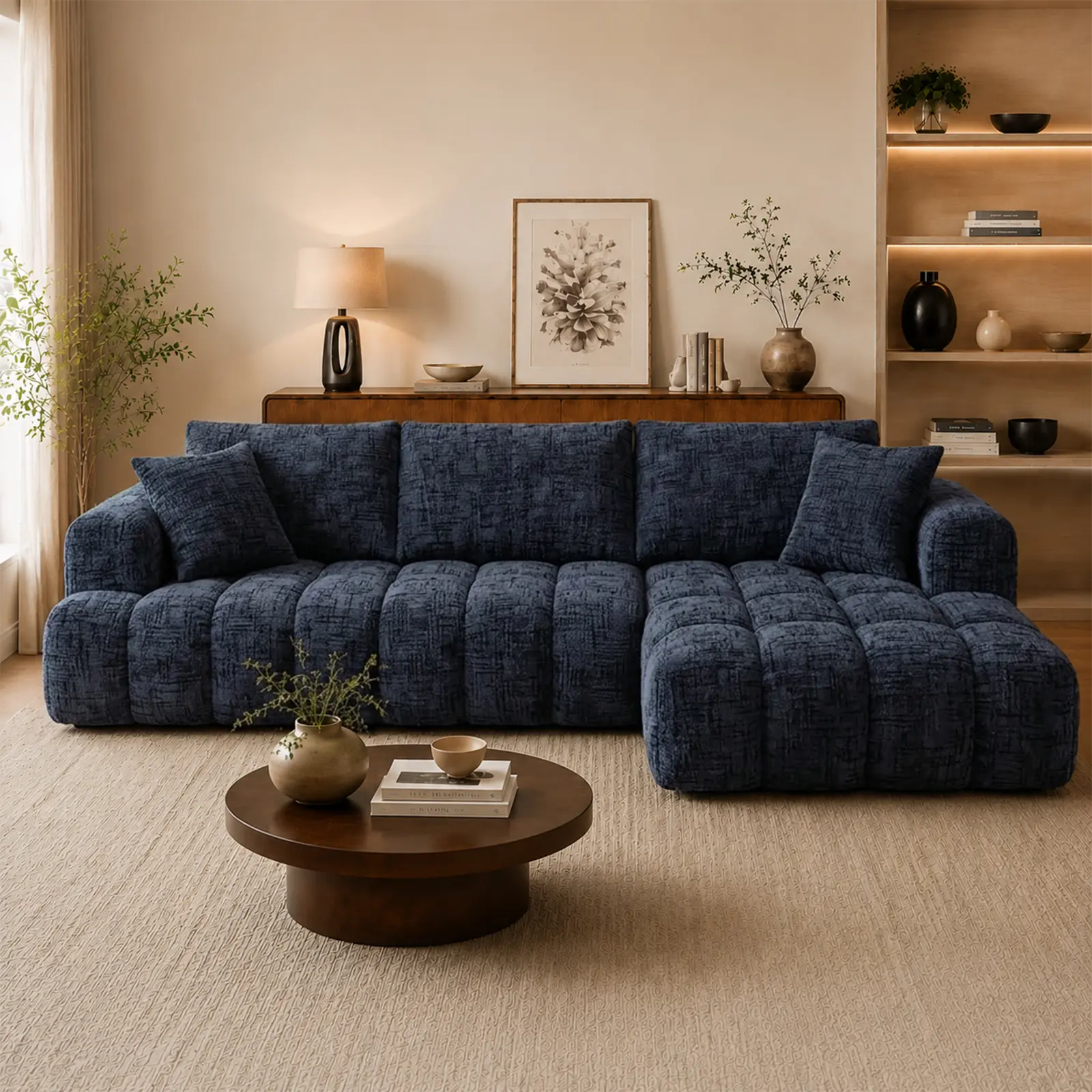 108in Modern Cloud Sofa Set - Modular L-Shaped Chenille Tufted Sofa, Segmented Design, Boneless Frame, Chaise, Soft Chenille Upholstery, Deep Seat, Sponge Fill, No Assembly Needed for Home Living Room Indoor Furniture, Living Room Furniture