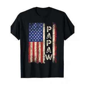 Papaw Grandpa American Flag T-Shirt - Casual Cotton Crewneck Tee with "PAPA" Graphic, Short Sleeve,grandma's favorite t shirt good graphic tees funny graphic tee funny shirt guys gifts trendy t-shirts oversized tshirt  black  Round Neck