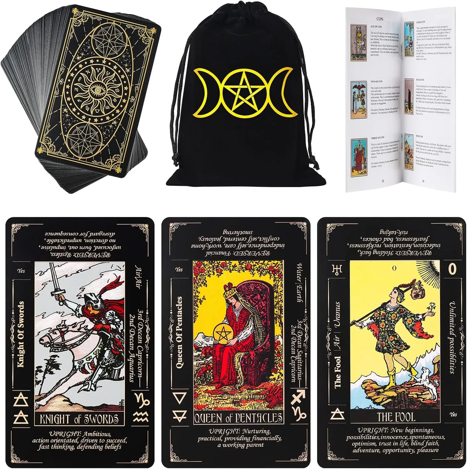 78-Card High-Quality Classic Tarot Cards Set - 400 gsm Tough Paper Deck, Intuition Learning Guidebook, Linen Carry Bag, Printed Info Sheet for Beginners, Balanced Rigidity - Yes Fortune Telling Novelty Toy for Birthdays, Anniversaries
