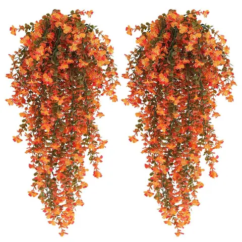 Artificial Hanging Flowers, Fake Plants Outdoor, Fake Flower Vine, Silk Morning Glory Faux Flowers with Eucalyptus Leaves, UV Resistant Realistic Hanging Plants for Home Garden Decor, Fruit