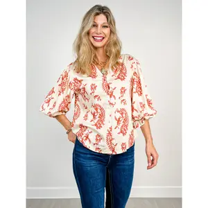 Button Down Top with 3/4 Length Balloon Sleeves