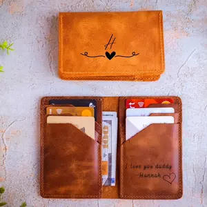 Personalized Minimalist Leather Bifold Wallet for Men - Customized Slim Credit Card Holder Anniversary Gift for Her him