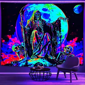 UV Reactive Moon Skull Mural - Black Light Sensing Wall Hanging, Suitable for Bedroom, Living Room, Dormitory Decoration and Parties