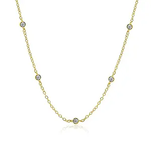 5 Floating CZ Diamond Station Necklace 18k Gold Plated Stainless Steel Women's fashionable necklace