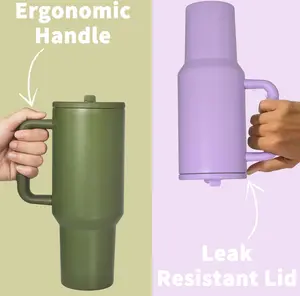 40 oz Insulated Tumbler with Ergonomic Handle and Leak Resistant Lid for Travel and Daily Use Stainless Steel Thermos