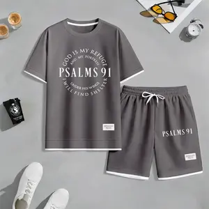 Men's PSALMS 91 Print Waffle Fabric Short-Sleeved Shirt And Shorts Set