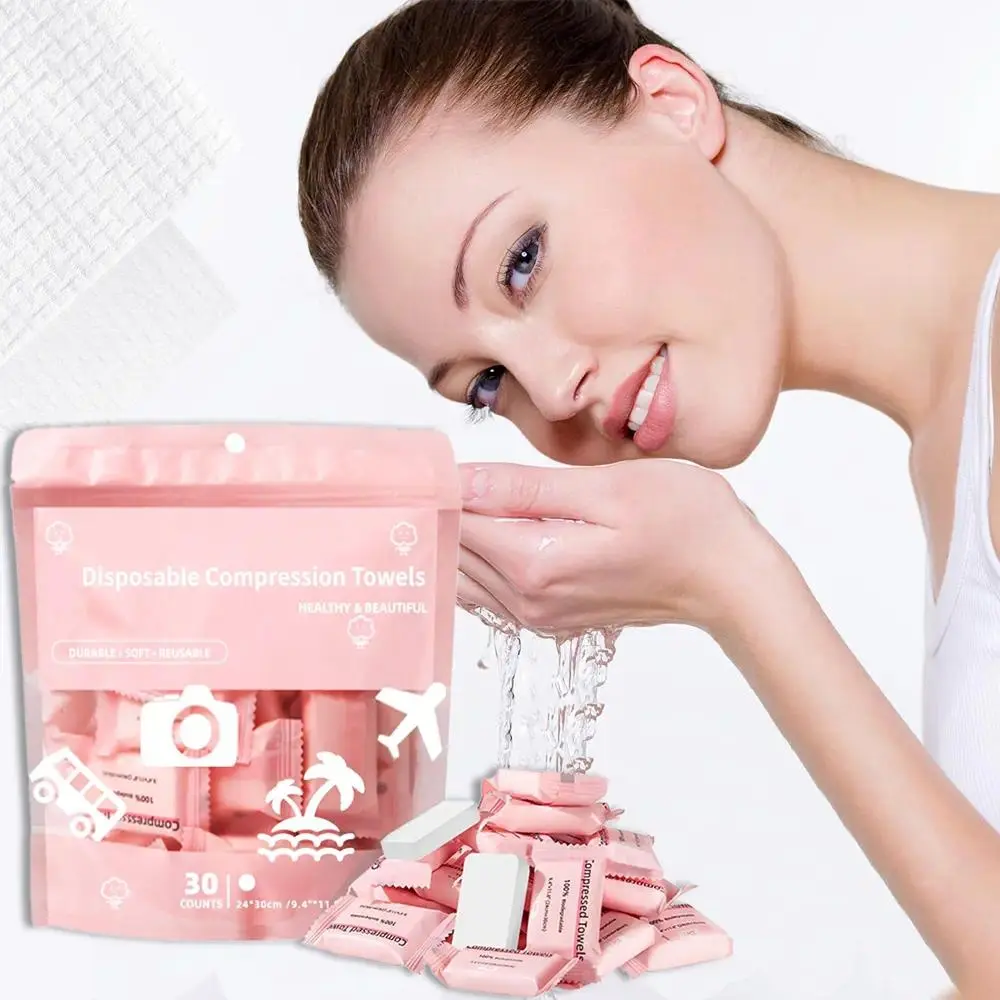 ICOTLE Compressed Towels Tablets Disposable Facial Towels for Travel Camping Hiking 1 Pack 30 Count Size 9.4"x11.8" #Summervibesi