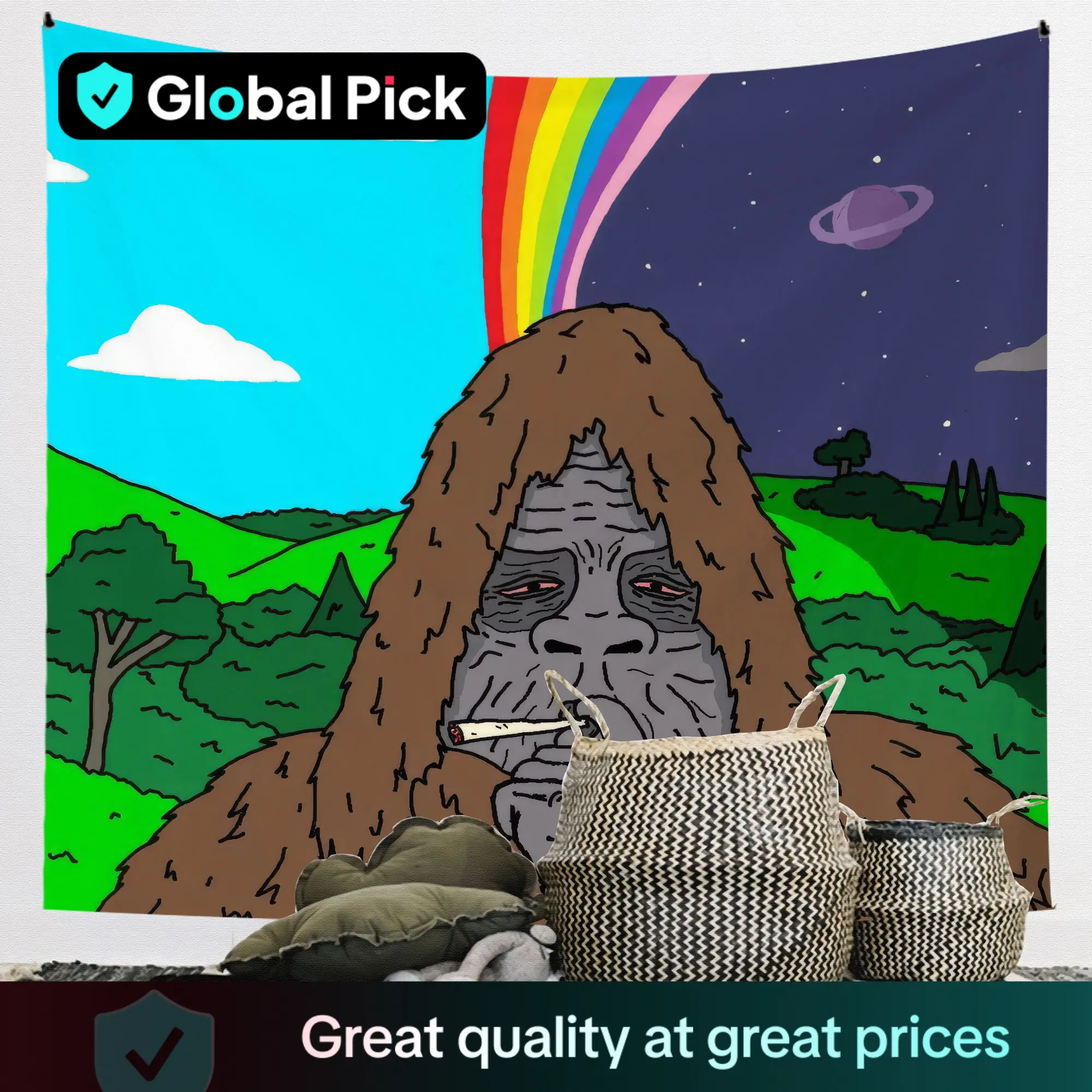 Cartoon Gorilla Pattern Tapestry, 1 Count Colorful Funny Wall Hanging Background Cloth, Room Accessories Wall Decor for Home Living Room Bedroom Dormi