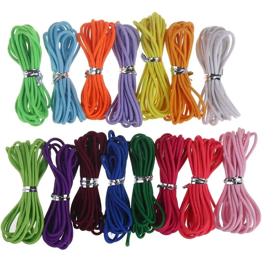 2mm Width Elastic Band Cord - 32yd Rubber Rope with 6.6ft per piece, 5 vibrant colors, elasticity & convenient length for Jewelry Making & Crafting Projects, Flexible Cord