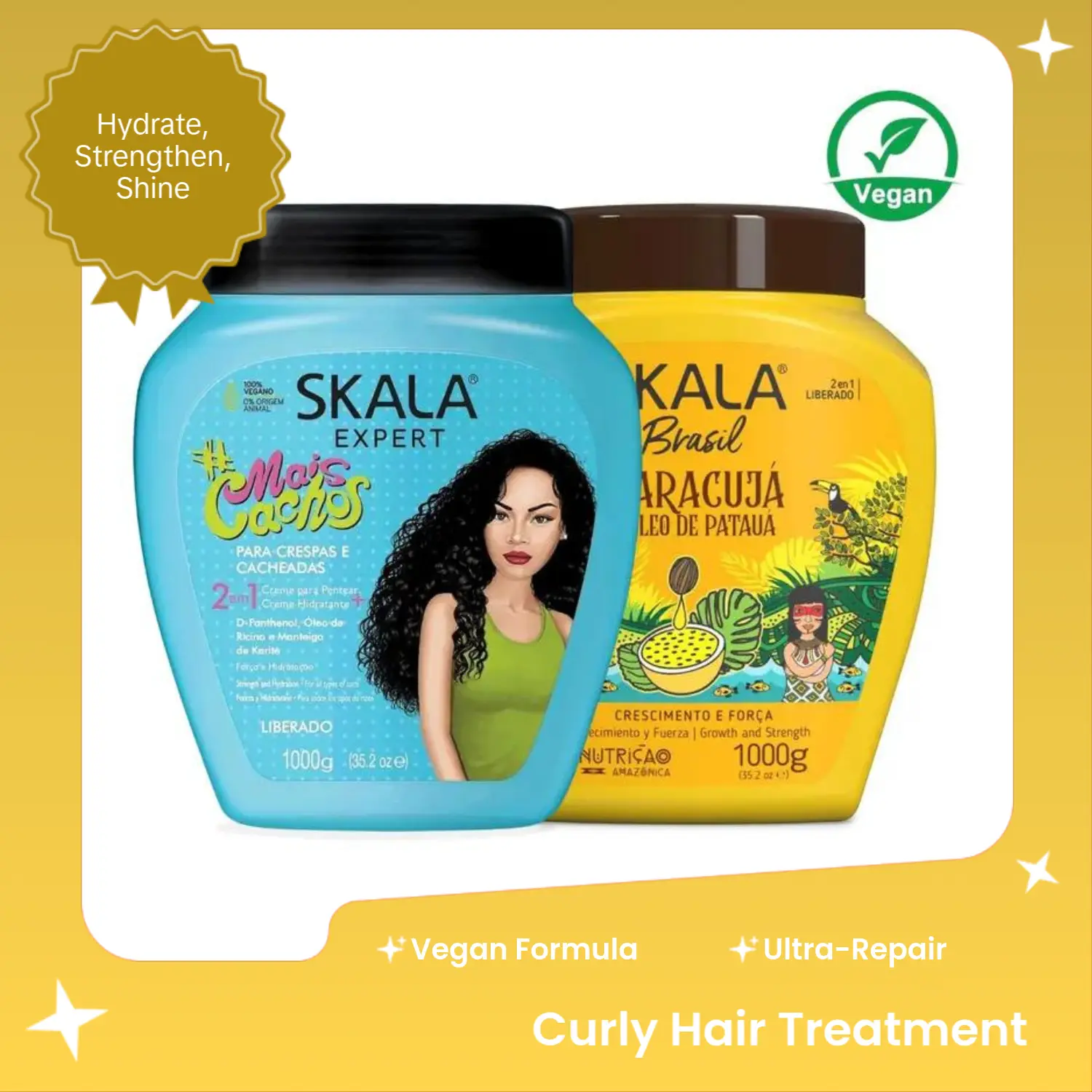 2x SKALA Mais Cachos + Passion Fruit for Curly Hair Super Curly Treatment Cream growth, strength repair glow volume Hydrate Haircare Conditioner Oil Shampoo Olive