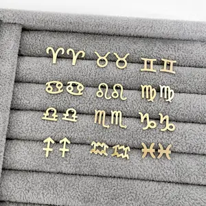 Alloy earrings golden/silver twelve zodiac earrings for pierced ears, earrings for ladies to wear daily as a gift