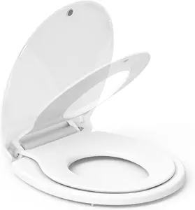 【Christmas Gift】Round Toilet Seat with Built in Potty Training Seat, Potty Training Toilet Seat for Toddlers, Magnetic Kids Seat and Cover, Slow Close and Never Loosen, Fits both Adult and Child, White Round