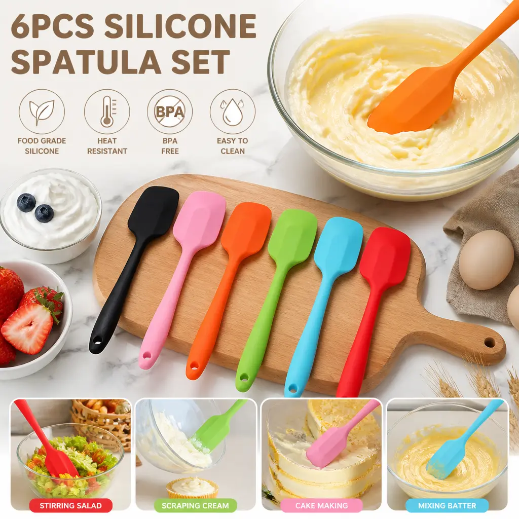 6pcs 8.2 in Seamless Silicone Spatulas - Heat Resistant Flexible Rubber Scraper Utensils for Kitchen Cooking, Baking, Non-Stick Spoonula - Mid Year Sale Deals