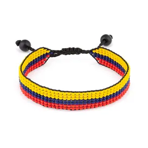 Colombia Flag Bracelet: Handmade Bracelet, Adjustable Beaded String with Patriotic Design