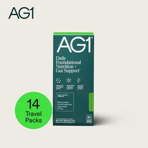 AG1 Athletic Greens Powder Supplement, Improve Gut Health, Multivitamin, Probiotic, Gluten Free, Vegan and Keto Friendly, 75 Vitamins (Travel Packs, 14 Count) - Classic Formula