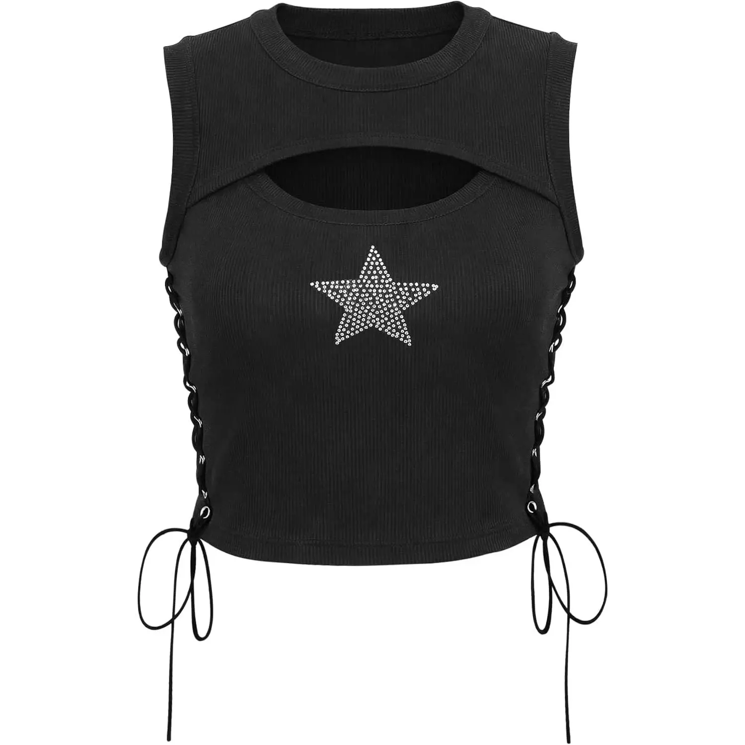 Women's Tank Tops Y2K Gothic Sexy Sleeveless Sparkly Star Rhinestone Crewneck Crop Top Shirts for Summer Going Out