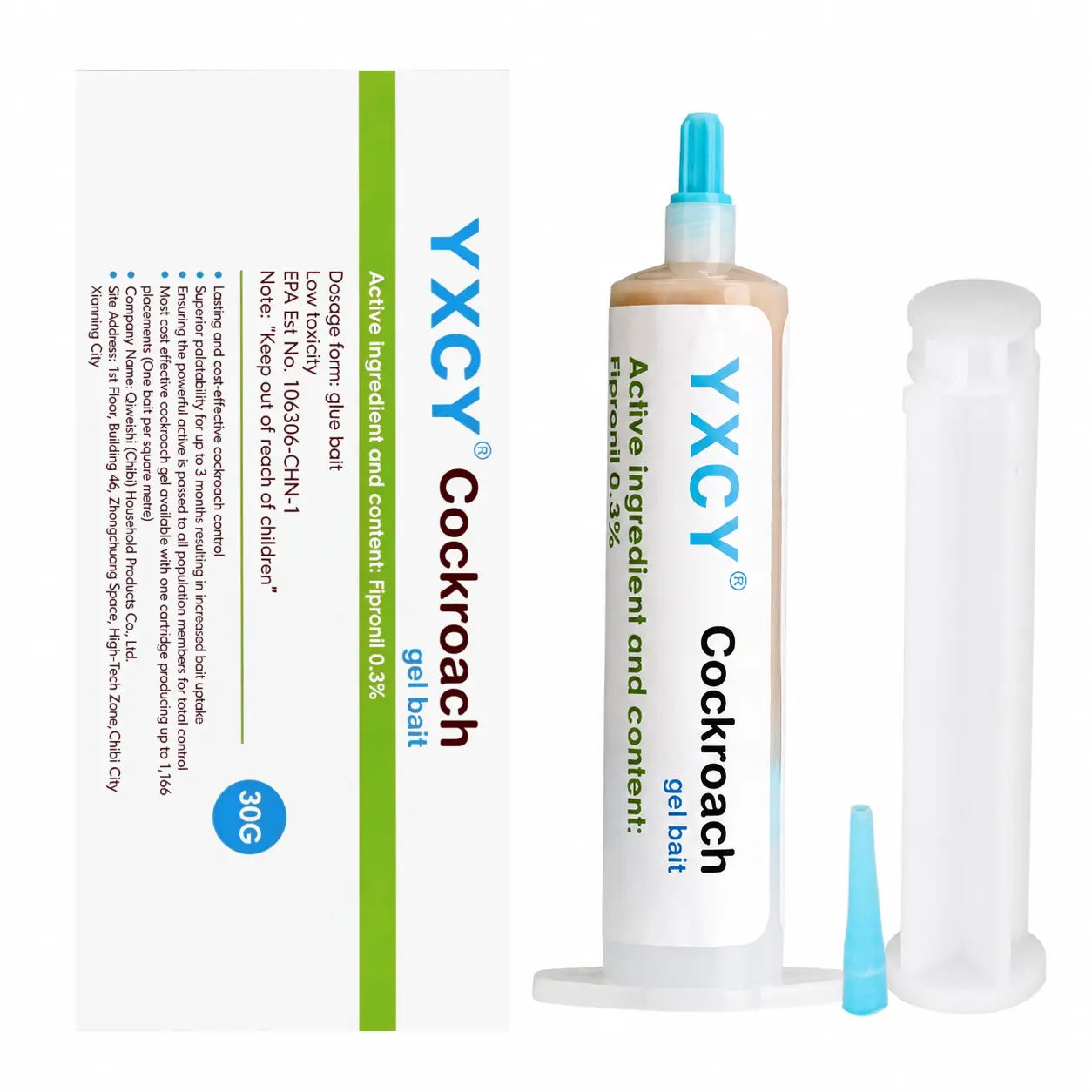 YXCY Fipronil-Based Cockroach Exterminator Gel Bait - 4 Tubes (30g Each), 1 Plunger with User-Friendly Plunger Tips - Indoor & Outdoor Pest Control Cockroach for American, German & Major Species