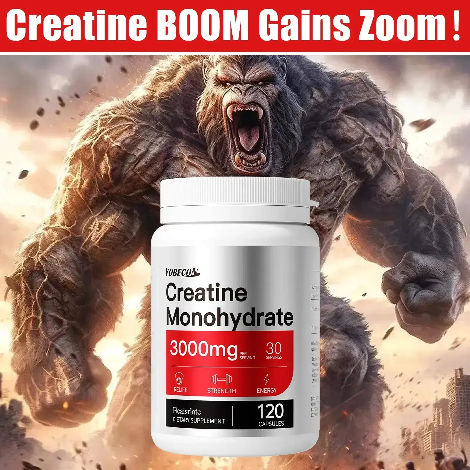 Micronized Pure Creatine Monohydrate Capsules - 3000mg, 150g, 30 Servings, Sugar-Free, No Artificial Additives, Creatine Supplements for Youth, Fitness Workout Supplement, Boosts Immunity