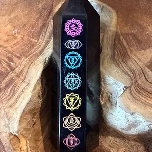 Black Obsidian Chakra Tower - 7 Chakra Crystal Points for Protection Energy Healing Meditation Spiritual Decor Gift