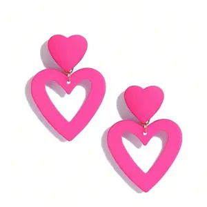 Barbiecore Double Heart Pink Dangle Earrings