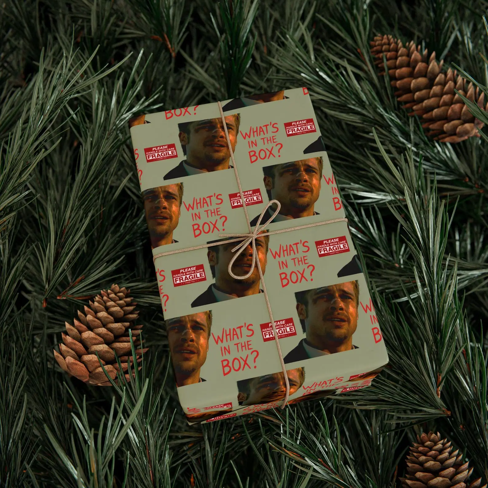 What's In the Box? Wrapping Paper Roll, Unique Holiday Wrapping Paper, Humor Xmas Gift Wrap for Friends, Funny 90s Movie Inspired Gift Wrap