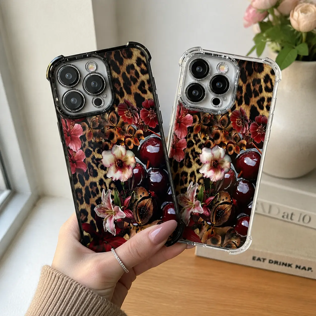 Cheetah Cherry Blossom Print Smartphone Case - Shockproof, Transparent, Soft Corners, Anti-Slip, Camera Protection Casing Cover for iPhone 17,16,15,14,13,12,11,X,XS,XS Max - Ideal Birthday Gift Accessory