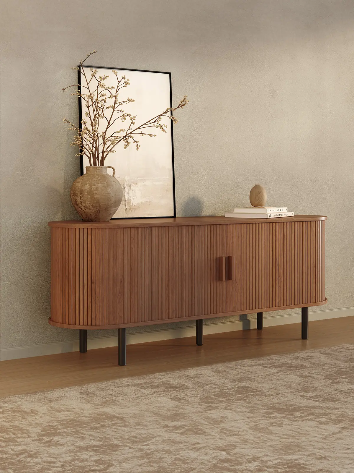 【Sliding Doors Design】ONBRILL 55"/63"/71"/81" Gorgeous Fluted TV Stand for TVs up to 60/70 Inch, Modern Entertainment Center with Power Outlet & Adjustable Shelves Storage for Living Room, Media Console,Bedroom Furniture,Christmas Gift【SummerFinds】