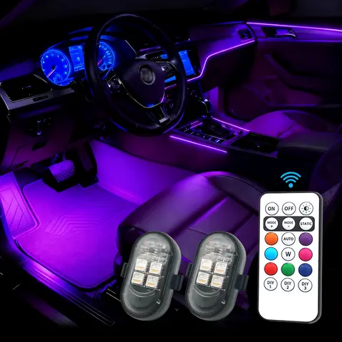2/4/6/10Pcs Upgrade RGB Car Atmosphere Lights, Larger Battery & Brighter, Type C Charging Cable, Wireless Remote Multi Mode for Car Motorcyc Car Lighting Accessories Car Interior Lighting
