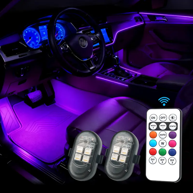2/4/6/10Pcs Upgrade RGB Car Atmosphere Lights, Larger Battery & Brighter, Type C Charging Cable, Wireless Remote Multi Mode for Car Motorcyc Car Lighting Accessories Car Interior Lighting