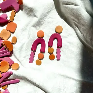Pink arch earrings handmade with polymer clay