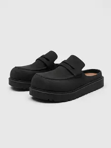 2026 New Men's Mules, Thick Sole Half Sandals, Retro Faux Fur Slip-On Loafers, No Heel, Open Toe, Summer Footwear for Men, Shoe