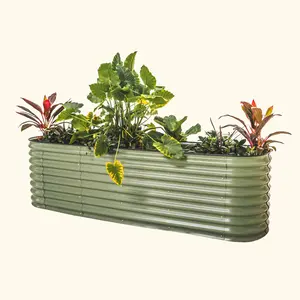 Vego garden 26" Extra Tall Raised Garden Bed Kits, 9 in 1 Modular Raised Planter Box for Vegetables Flowers Fruits Oval Metal Raised Garden-Olive Green