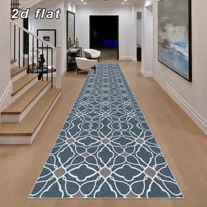 Vintage Blue Geometric Pattern Carpet, Soft Non-Slip Rug for Hallway, Decorative Mat for Living Room Bedroom Kitchen Bathroom, Area Rug