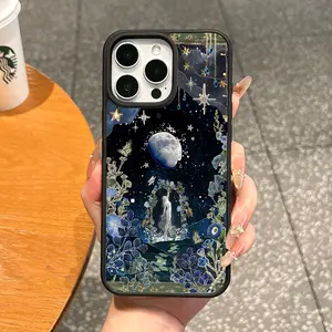 Magnetic TPU Cellphone Cover - Premium Celestial Floral Art Design, MagSafe Compatible, Waterproof, Anti-Fall, Ultra-Thin, for iPhone 11/12/13/14/15/16/17 Pro Max, Tech Accessories for Protection & Everyday Use