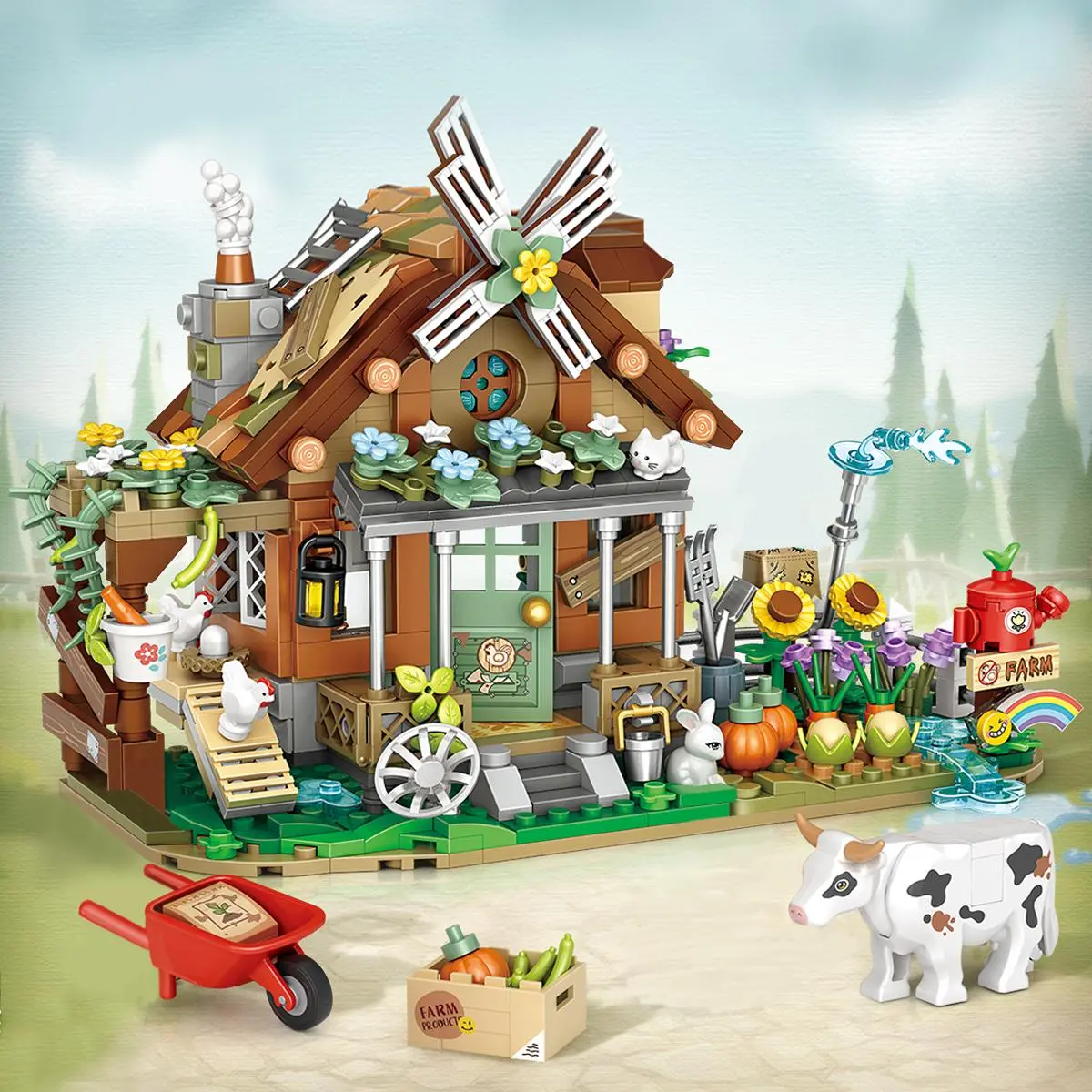 Farm House Shape Building Blocks, 899pcs/set Model Set Creative Street View Farm House Building Toys, Educational Assembly Bricks Toy for Teenager & Adult, Animals, Figures