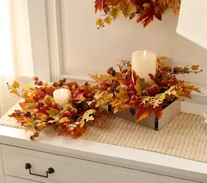 Set of 2 16" Velvet Pumpkin and Leaf Wreaths by Valerie Set of 2 16" Velvet Pumpkin and Leaf Wreaths by Valerie