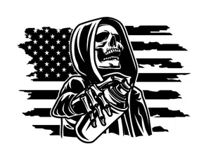 skeleton reaper usa flag patriotic goth gothic halloween vinyl decal sticker 5" home decor decoration car truck