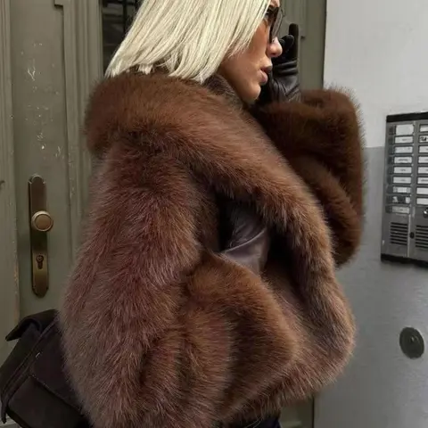 Women's Faux Fur Short Coat, Warm Thick Loose Fit Winter Jacket, High-End Look, New Trendy Design, Perfect for Cold Weather