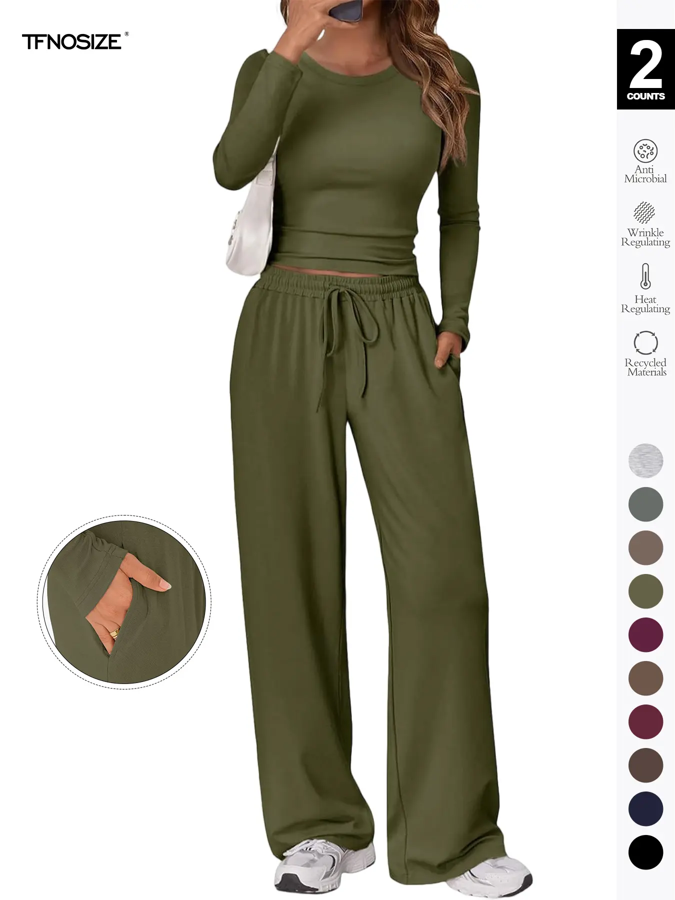 Women's 2-Piece Matching Loungewear Set, Long Sleeve Slightly Crop Top & Wide Leg Drawstring Pants, Casual Fitted Sweatsuit for Fall & Winter, Pajama, Pjs Women's 2-Piece Matching Loungewear Set, Long Sleeve Slightly Crop Top & Wide Leg Drawstring Pants, Casual Fitted Sweatsuit for Fall & Winter, Pajama, Pjs