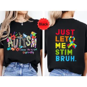 Autism Awareness T-Shirt for Women and Men, 100% Cotton,Comfortable Fit, Women's Autism Awareness Pattern T-Shirt - Black Casual Short Sleeve Round Neck Top, Puzzle And Symbol Design, Machine Washable, Autism Awareness Unisex Shirt for Spring Summer