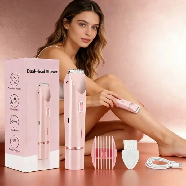 Women’s 2-in-1 Pink Electric Shaver - Hypoallergenic Wet & Dry USB Rechargeable Hair Removal Tool for Facial, Bikini Line Grooming