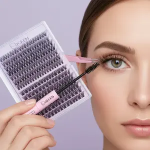 Mixed Volume D Curl False Eyelash Extension Kit, DIY Lash Extensions Set with Bond&Seal&Remove&Eyelash Tweezers&Brush, Beginner Friendly, DIY Lash Clusters, Eyelash Glue Extension